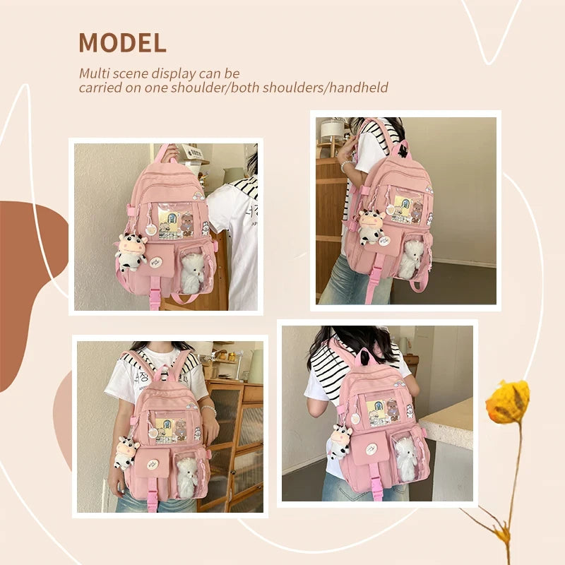 Multi-Pocket Nylon Student Backpack