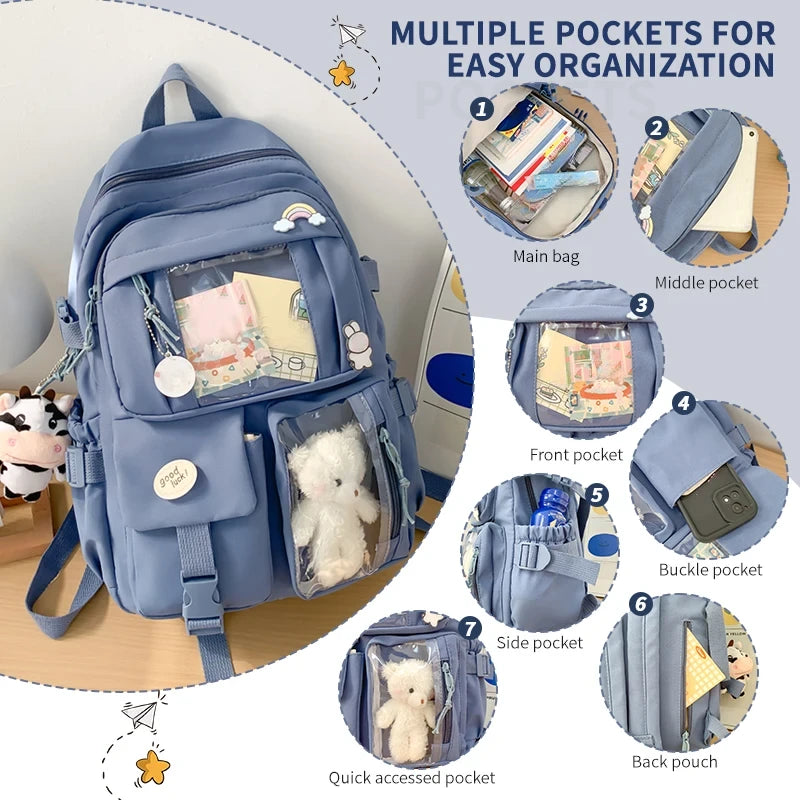 Multi-Pocket Nylon Student Backpack