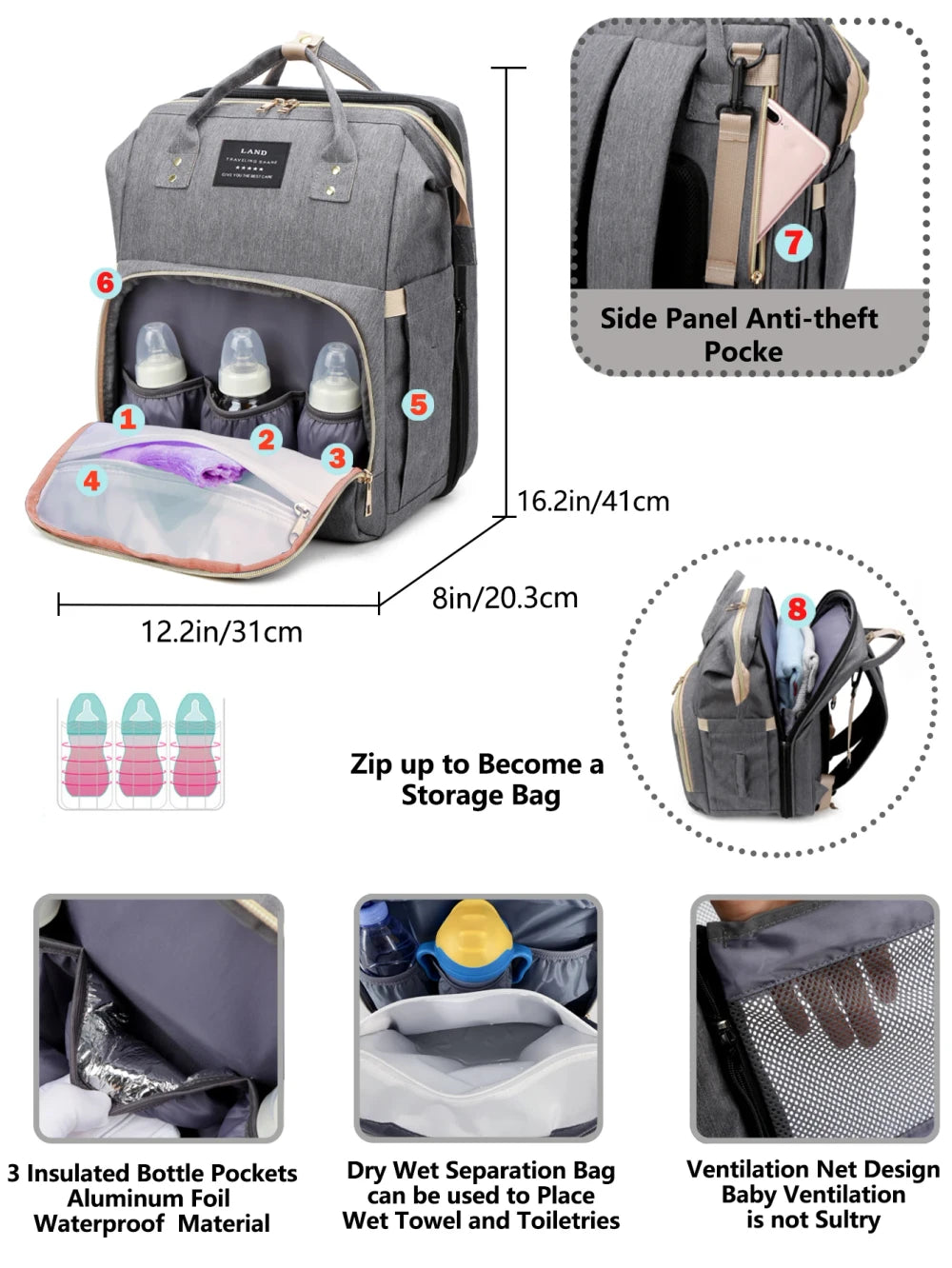 Convertible Diaper Backpack