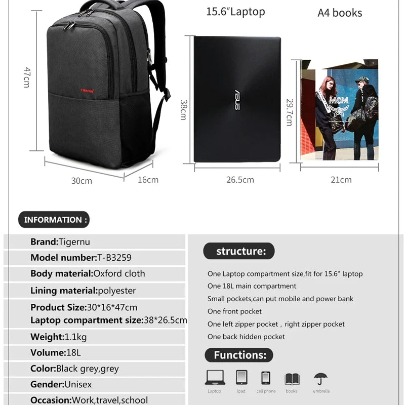 Waterproof Anti Theft Laptop Backpack