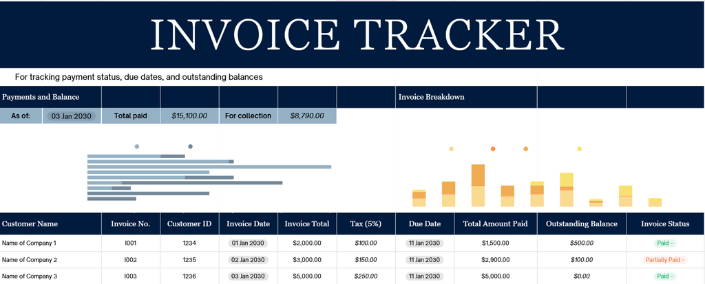 Invoice Tracker Excel Template | Accounts Receivable Spreadsheet | Invoice Payment Tracker | Small Business Finance Dashboard
