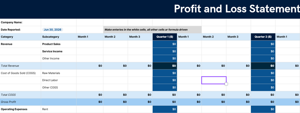 Profit & Loss Statement Template | Business Income & Expense Tracker | Gross Margin & Gross Profit Calculator | Instant Download