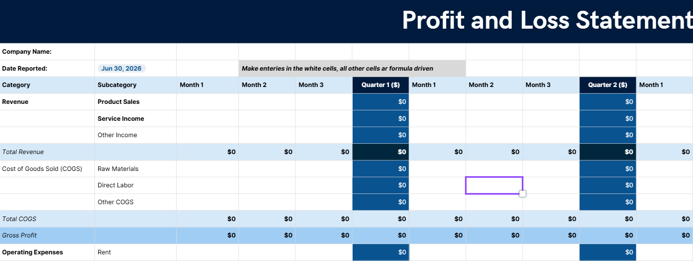 Profit & Loss Statement Template | Business Income & Expense Tracker | Gross Margin & Gross Profit Calculator | Instant Download