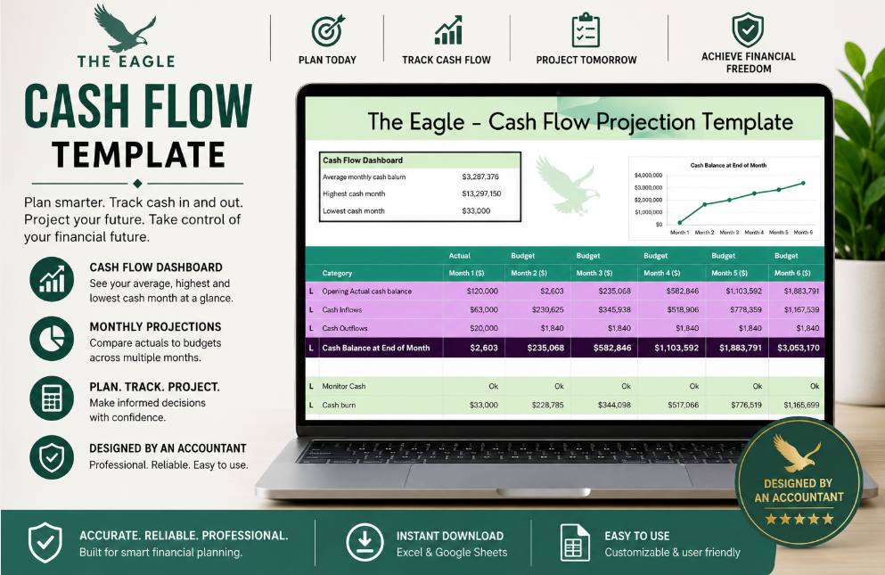 Cash Flow Forecast Spreadsheet | Cash Flow Template | Designed by an Accountant | Excel & Google Sheets | Instant Download