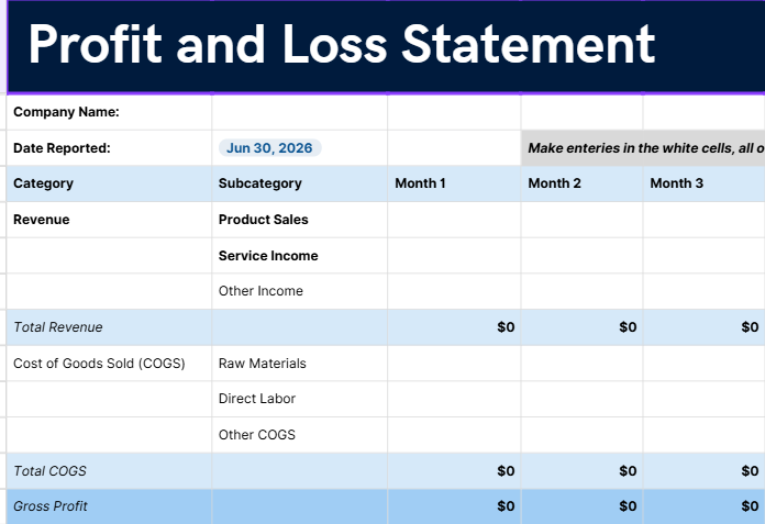 Profit & Loss Statement Template | Business Income & Expense Tracker | Gross Margin & Gross Profit Calculator | Instant Download